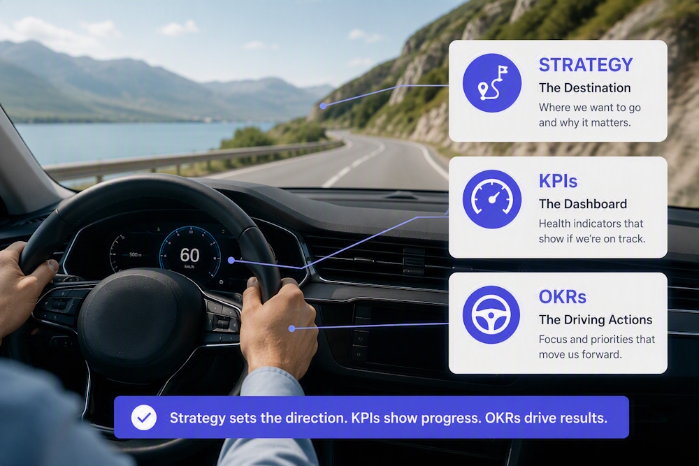 Strategy, KPIs, and OKRs Explained With a Simple Car Analogy